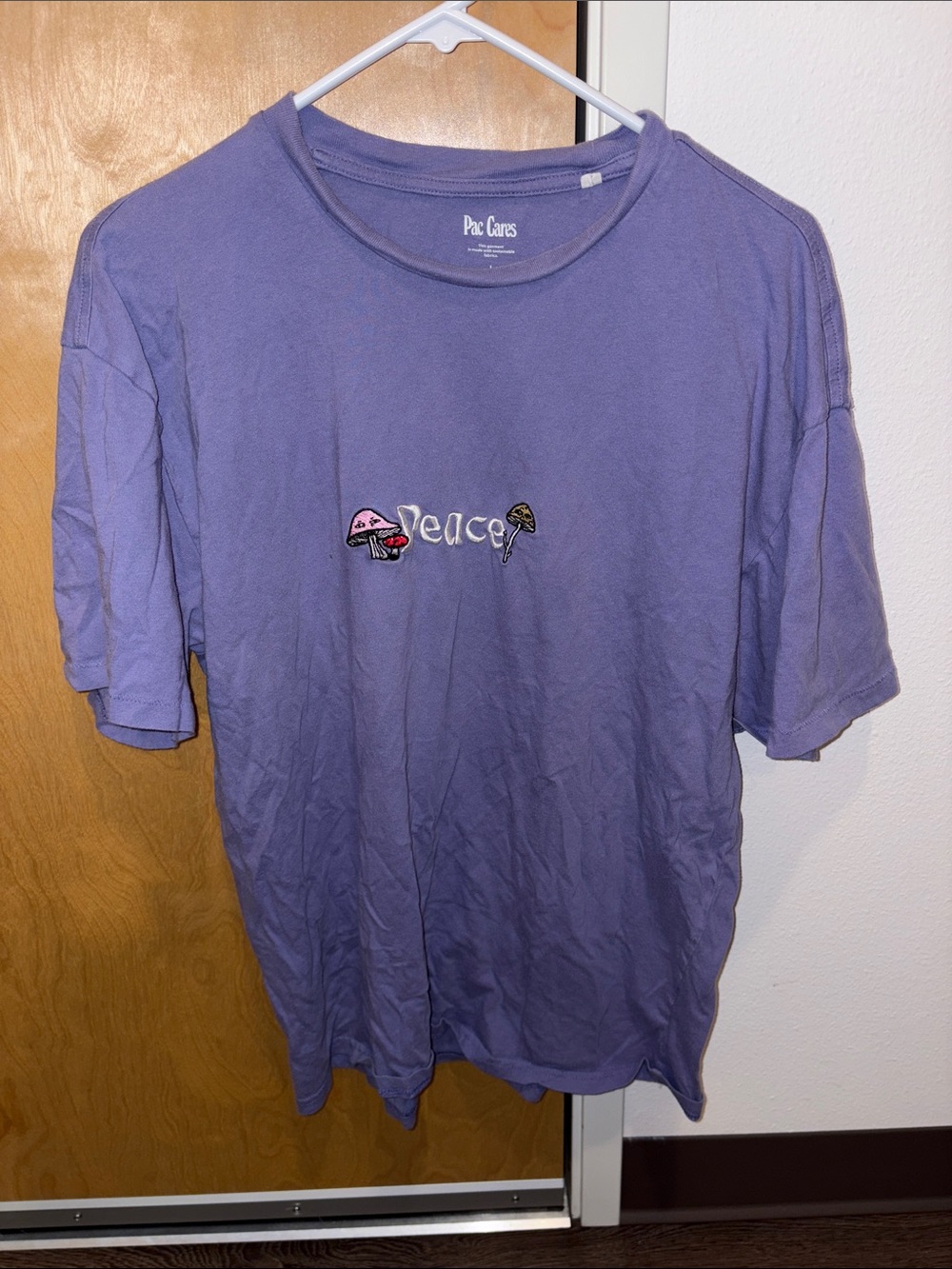 Purple Graphic Tee - Peace Mushroom Embroidery